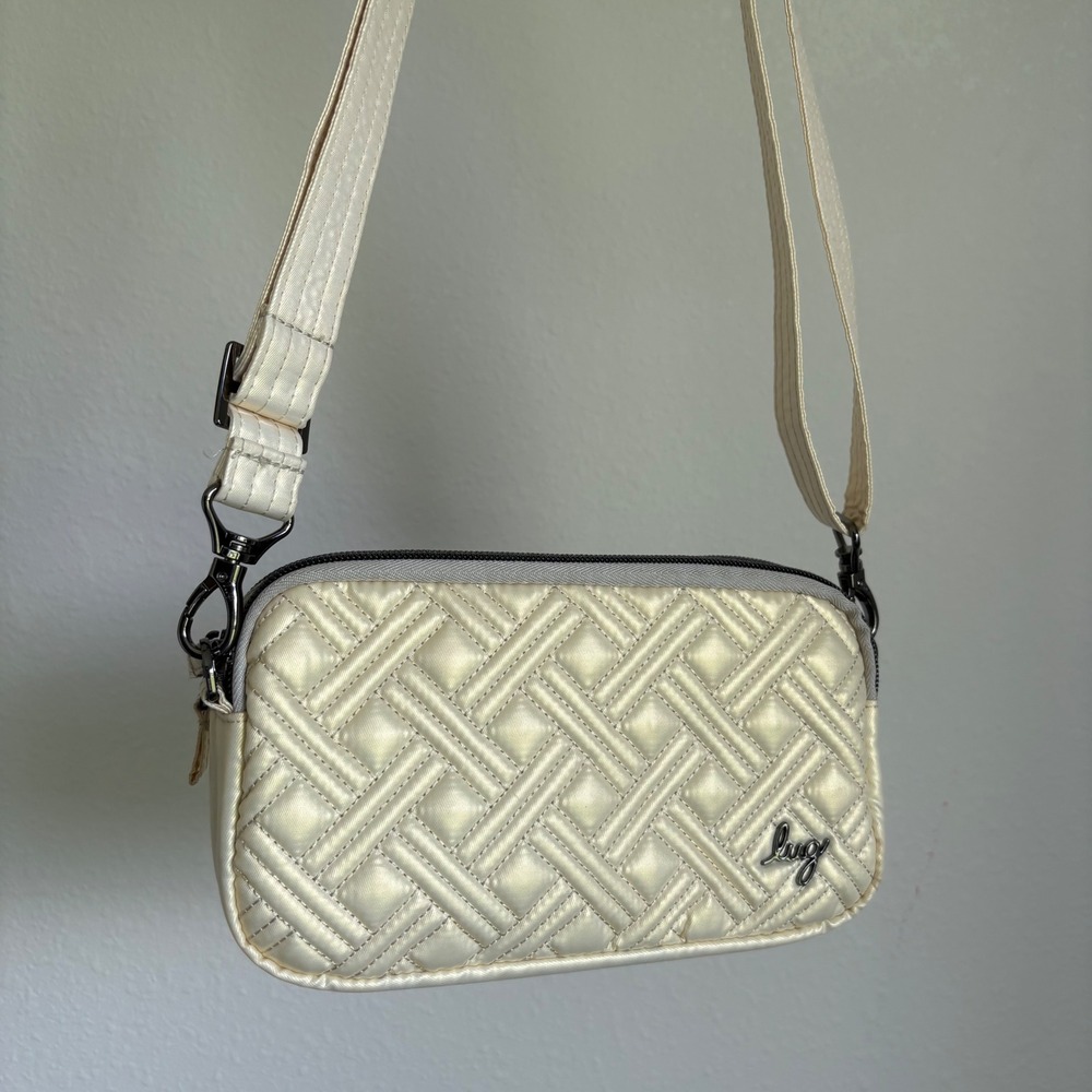Lug Coupe XL Crossbody Belt Bag Metallic Cream Champagne Quilted Star Lining